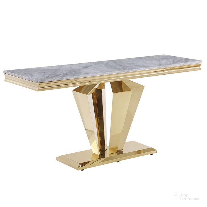 The appearance of Crownie Rectangle Faux Marble Console Table In Gold designed by Best Master Furniture in the modern / contemporary interior design. This gold piece of furniture  was selected by 1StopBedrooms from Crownie Collection to add a touch of cosiness and style into your home. Sku: C194GS. Material: Marble. Product Type: Console Table. Image1
