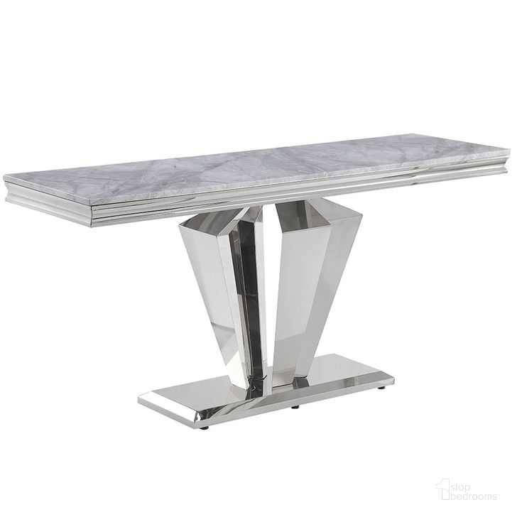 The appearance of Crownie Rectangle Faux Marble Console Table In Silver designed by Best Master Furniture in the modern / contemporary interior design. This silver piece of furniture  was selected by 1StopBedrooms from Crownie Collection to add a touch of cosiness and style into your home. Sku: C194SS. Material: Marble. Product Type: Console Table. Image1
