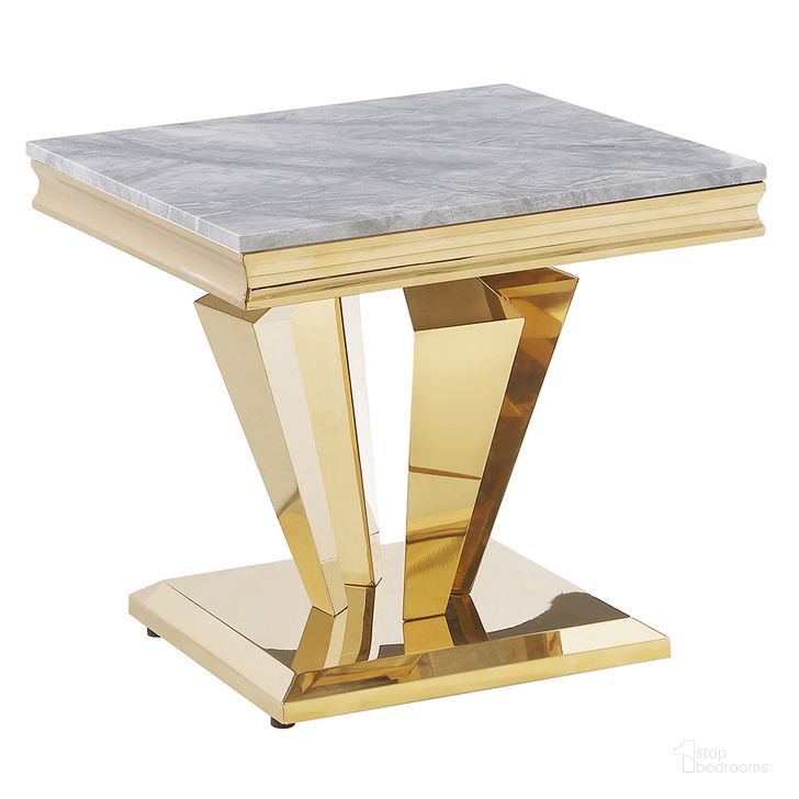 The appearance of Crownie Square Faux Marble End Table In Gold designed by Best Master Furniture in the modern / contemporary interior design. This gold piece of furniture  was selected by 1StopBedrooms from Crownie Collection to add a touch of cosiness and style into your home. Sku: C194GE. Material: Marble. Product Type: End Table. Image1