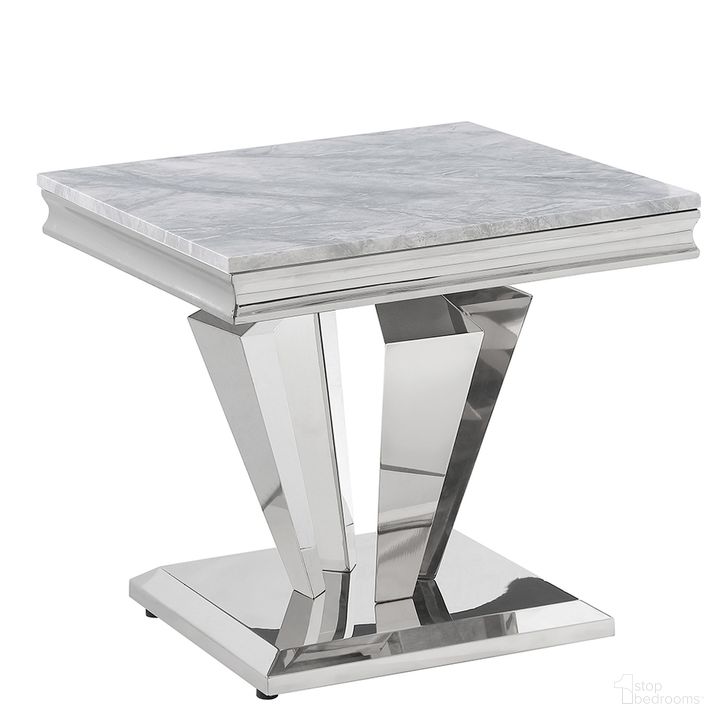 The appearance of Crownie Square Faux Marble End Table In Silver designed by Best Master Furniture in the modern / contemporary interior design. This silver piece of furniture  was selected by 1StopBedrooms from Crownie Collection to add a touch of cosiness and style into your home. Sku: C194SE. Material: Marble. Product Type: End Table. Image1