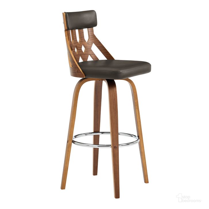 The appearance of Crux 26 Inch Swivel Counter Stool In Brown Faux Leather and Walnut Wood designed by Armen Living in the transitional interior design. This brown piece of furniture  was selected by 1StopBedrooms from Crux Collection to add a touch of cosiness and style into your home. Sku: LCCXBAWABR26. Material: Wood. Product Type: Barstool. Image1