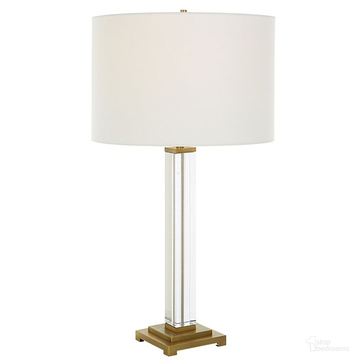 The appearance of Crystal Column Table Lamp In Brass designed by Uttermost in the  interior design. This brass piece of furniture  was selected by 1StopBedrooms from Crystal Column Collection to add a touch of cosiness and style into your home. Sku: 30237. Product Type: Table Lamp. Material: Iron. Image1
