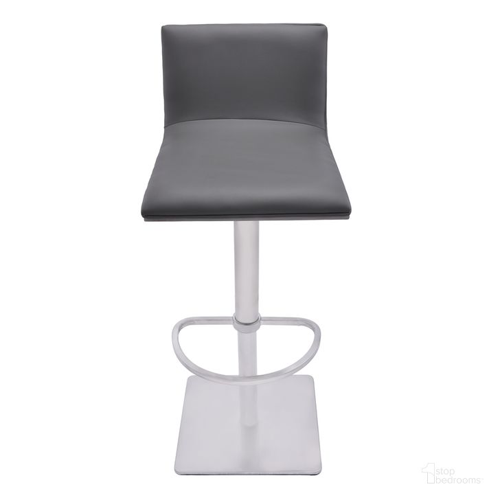 The appearance of Crystal Adjustable Height Swivel Gray Faux Leather and Gray Walnut Bar Stool with Brushed Stainless Steel Base designed by Armen Living in the modern / contemporary interior design. This gray piece of furniture  was selected by 1StopBedrooms from Crystal Collection to add a touch of cosiness and style into your home. Sku: LCCRBAGRBS. Product Type: Barstool. Material: Stainless Steel. Image1