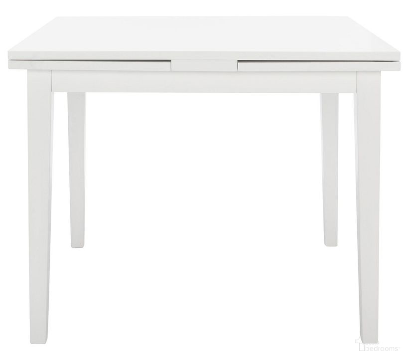 The appearance of Cullen Extension Dining Table in White designed by Safavieh in the modern / contemporary interior design. This white piece of furniture  was selected by 1StopBedrooms from Cullen Collection to add a touch of cosiness and style into your home. Sku: DTB1001C. Table Base Style: Legs. Material: Wood. Product Type: Dining Table. Table Top Shape: Rectangular. Size: 70". Image1