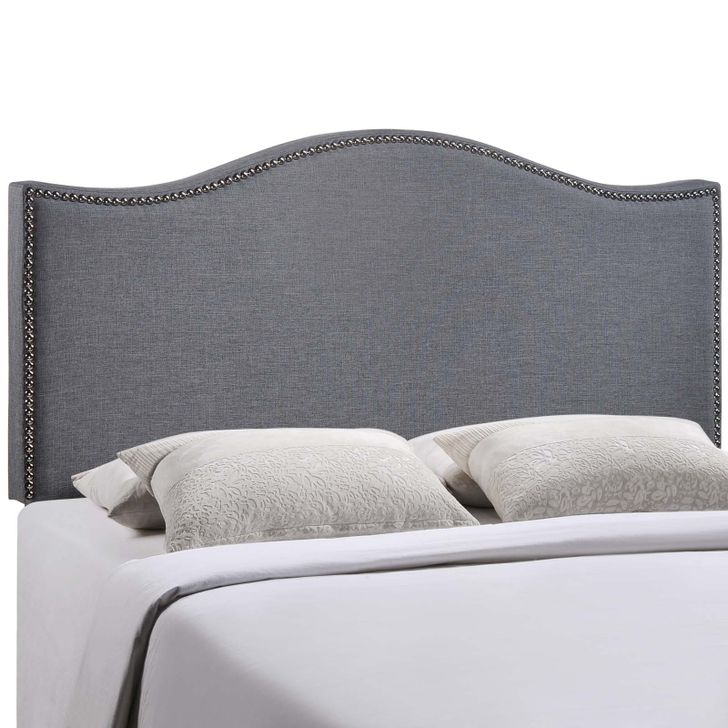 The appearance of Curl Smoke Queen Nailhead Upholstered Headboard designed by Modway in the modern / contemporary interior design. This smoke piece of furniture  was selected by 1StopBedrooms from Curl Collection to add a touch of cosiness and style into your home. Sku: MOD-5206-SMK. Material: Wood. Product Type: Headboard. Bed Size: Queen. Image1
