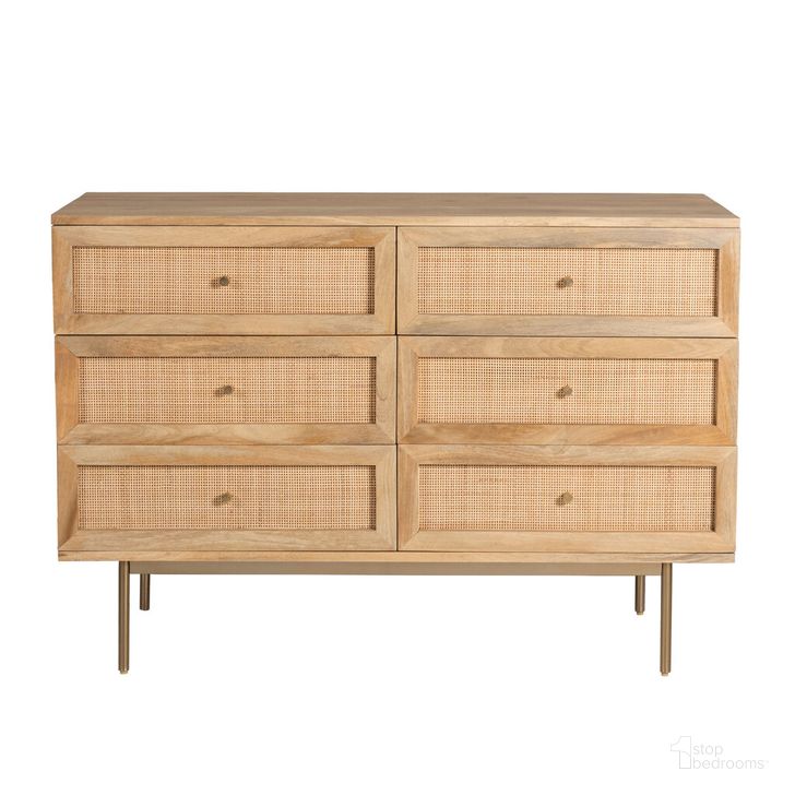 The appearance of Curtis Solid Wood 6-Drawer Dresser In Natural designed by Aeons in the  interior design. This natural piece of furniture  was selected by 1StopBedrooms from Curtis Collection to add a touch of cosiness and style into your home. Sku: AESP-11180-Natural. Material: Wood. Product Type: Dresser. Image1