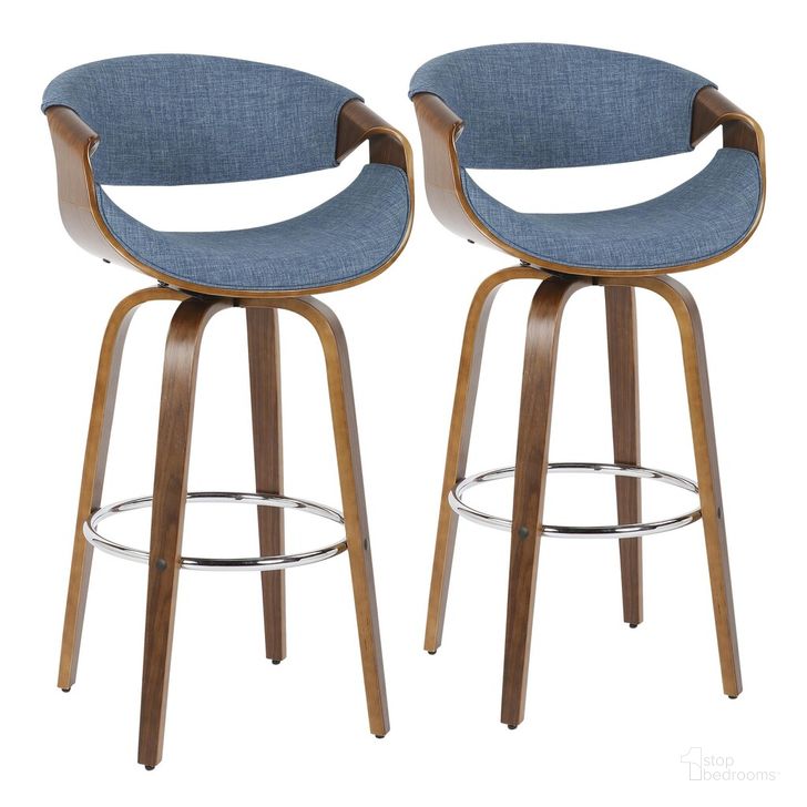 The appearance of Curvini 30 Inch Barstool Set of 2 In Blue designed by Lumisource in the transitional interior design. This blue piece of furniture  was selected by 1StopBedrooms from Curvo Collection to add a touch of cosiness and style into your home. Sku: B30-CRVNI2-SWVR WLBU2. Material: Wood. Product Type: Barstool. Image1