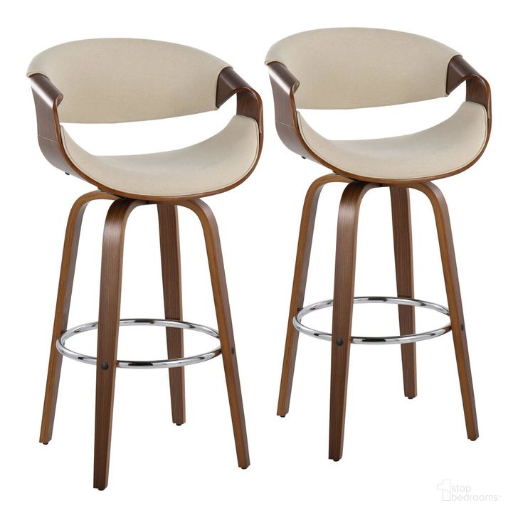 The appearance of Curvini 30 Inch Fixed Height Barstool Set of 2 In Cream designed by Lumisource in the transitional interior design. This cream piece of furniture  was selected by 1StopBedrooms from Curvo Collection to add a touch of cosiness and style into your home. Sku: B30-CRVNI2-SWVR WLCR2. Material: Wood. Product Type: Barstool. Image1