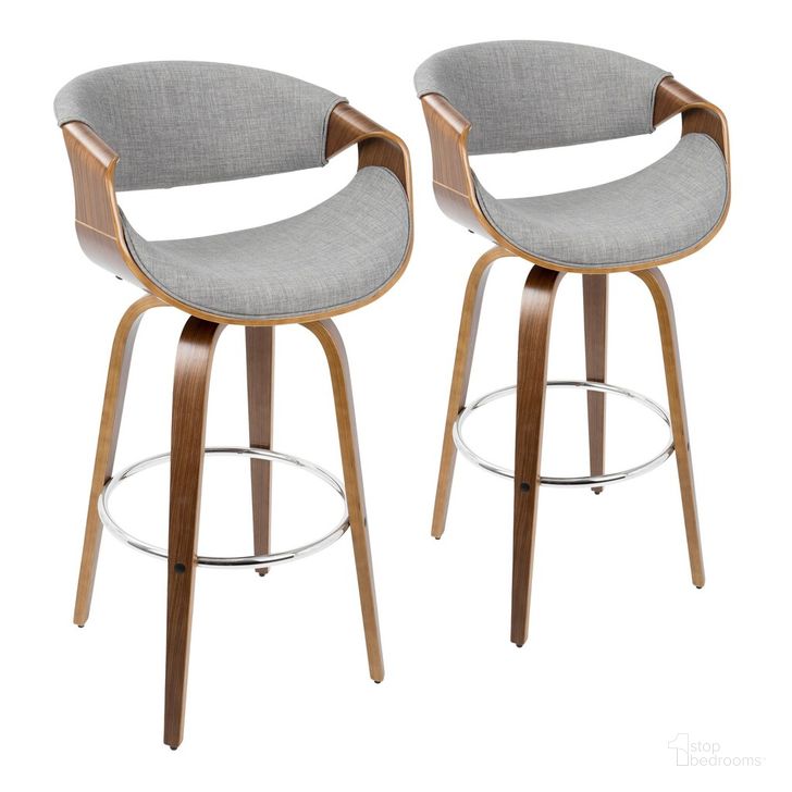 The appearance of Curvini 30 Inch Fixed Height Barstool Set of 2 In Grey designed by Lumisource in the transitional interior design. This light gray piece of furniture  was selected by 1StopBedrooms from Curvo Collection to add a touch of cosiness and style into your home. Sku: B30-CRVNI2-SWVR WLGY2. Material: Wood. Product Type: Barstool. Image1