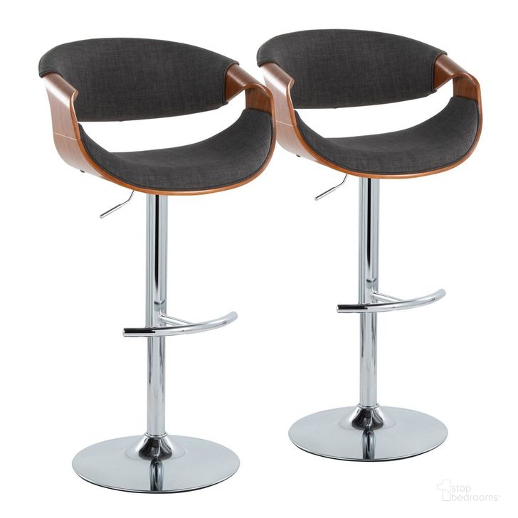 The appearance of Curvo Adjustable Barstool Set of 2 In Chrome designed by Lumisource in the transitional interior design. This dark gray piece of furniture  was selected by 1StopBedrooms from Curvo Collection to add a touch of cosiness and style into your home. Sku: BS-CURVO-RT2 CHRWLCHAR2. Material: Wood. Product Type: Barstool. Image1