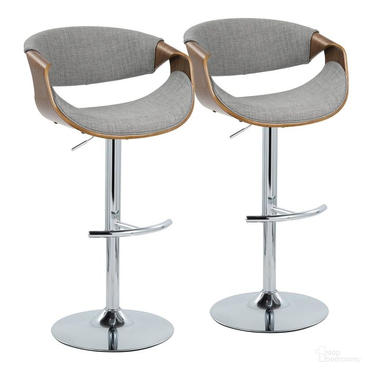 The appearance of Curvo Adjustable Barstool Set of 2 In Chrome designed by Lumisource in the transitional interior design. This gray piece of furniture  was selected by 1StopBedrooms from Curvo Collection to add a touch of cosiness and style into your home. Sku: BS-CURVO-RT2 CHRWLLGY2. Material: Wood. Product Type: Barstool. Image1