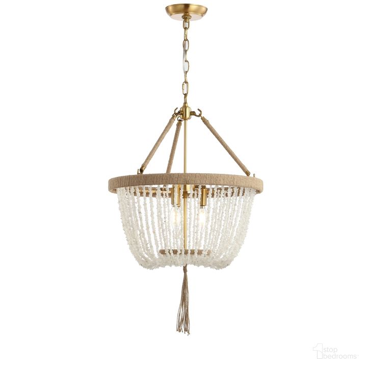 The appearance of Cydney Brass Gold and White Pendant designed by Safavieh in the modern / contemporary interior design. This gold piece of furniture  was selected by 1StopBedrooms from Safavieh PND Collection to add a touch of cosiness and style into your home. Sku: PND4083A. Product Type: Pendant Lighting. Material: Brass. Image1