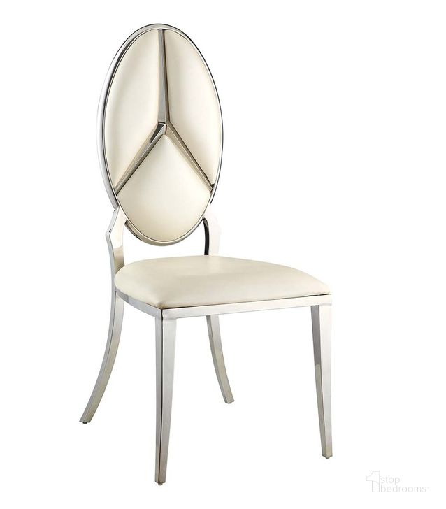The appearance of Cyrene Side Chair Set of 2 In Beige Synthetic Leather and Antique White designed by ACME in the glam interior design. This antique white piece of furniture  was selected by 1StopBedrooms from Cyrene Collection to add a touch of cosiness and style into your home. Sku: DN00930. Product Type: Side Chair. Material: Stainless Steel. Image1