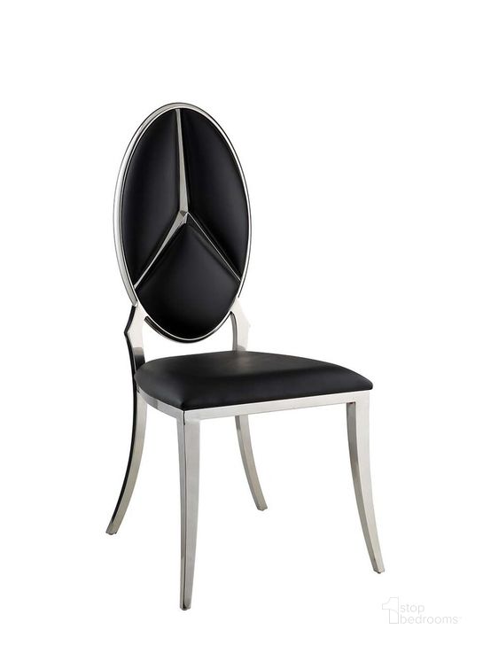 The appearance of Cyrene Side Chair Set of 2 In Black Synthetic Leather designed by ACME in the glam interior design. This black piece of furniture  was selected by 1StopBedrooms from Cyrene Collection to add a touch of cosiness and style into your home. Sku: DN00929. Product Type: Side Chair. Material: Stainless Steel. Image1