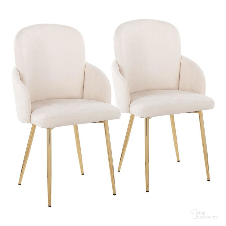 The appearance of Dahlia Dining Chair Set of 2 In Cream and Gold designed by Lumisource in the modern / contemporary interior design. This cream/gold piece of furniture  was selected by 1StopBedrooms from Dahlia Collection to add a touch of cosiness and style into your home. Sku: CH-DAHLIA2 AUFCR2. Material: Metal. Product Type: Dining Chair. Image1