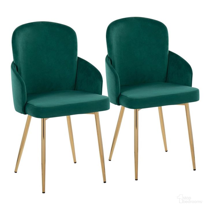 The appearance of Dahlia Dining Chair Set of 2 In Gold and Green designed by Lumisource in the modern / contemporary interior design. This gold and green piece of furniture  was selected by 1StopBedrooms from Dahlia Collection to add a touch of cosiness and style into your home. Sku: CH-DAHLIA2 AUVGN2. Material: Metal. Product Type: Dining Chair. Image1