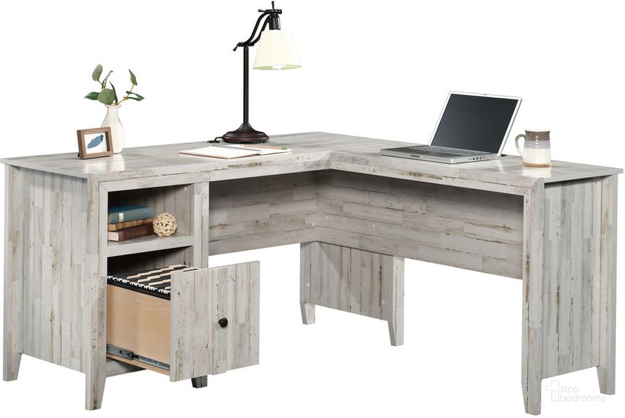 The appearance of Dakota Pass L-Shaped Desk In White Plank designed by Sauder in the country / farmhouse interior design. This white plank piece of furniture  was selected by 1StopBedrooms from Dakota Pass Collection to add a touch of cosiness and style into your home. Sku: 427566. Product Type: Desk. Material: Engineered Wood. Image1