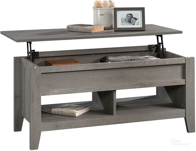 The appearance of Dakota Pass Lift-Top Coffee Table In Mystic Oak designed by Sauder in the country / farmhouse interior design. This mystic oak piece of furniture  was selected by 1StopBedrooms from Dakota Pass Collection to add a touch of cosiness and style into your home. Sku: 427595. Product Type: Coffee Table. Material: Engineered Wood. Image1