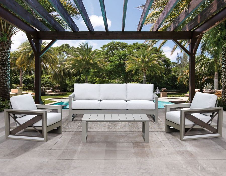 The appearance of Dalilah Gray Metallic Powder Coating Outdoor Living Room Set designed by Steve Silver in the transitional interior design. This gray piece of furniture  was selected by 1StopBedrooms from Dalilah Collection to add a touch of cosiness and style into your home. Sku: DAL600S;DAL600AC. Material: Aluminum. Product Type: Living Room Set. Image1