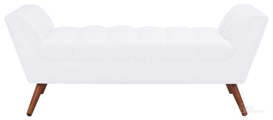 The appearance of Damian Tufted Bench In White designed by Safavieh Couture in the modern / contemporary interior design. This white piece of furniture  was selected by 1StopBedrooms from Damian Collection to add a touch of cosiness and style into your home. Sku: SFV4755B. Material: Wood. Product Type: Bench. Image1
