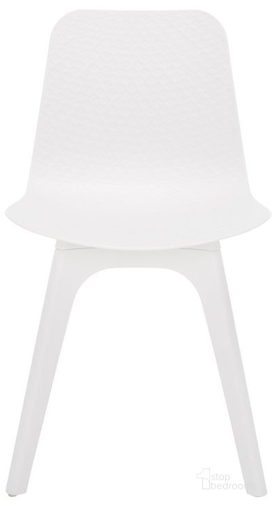The appearance of Damiano Molded Plastic Dining Chair Set of 2 In White designed by Safavieh Couture in the modern / contemporary interior design. This white piece of furniture  was selected by 1StopBedrooms from Damiano Collection to add a touch of cosiness and style into your home. Sku: SFV6901A-SET2. Product Type: Dining Chair. Material: Plastic. Image1