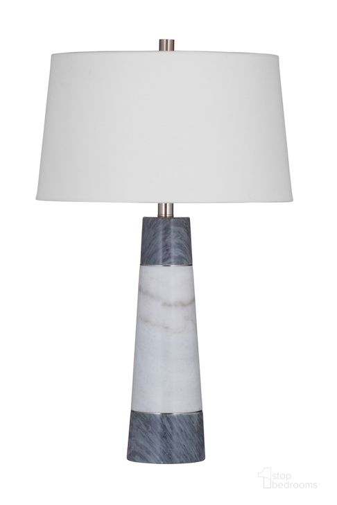 The appearance of Dammer Table Lamp In White and Grey designed by Bassett Mirror Company in the modern / contemporary interior design. This white/grey piece of furniture  was selected by 1StopBedrooms from  to add a touch of cosiness and style into your home. Sku: L4348T. Material: Marble. Product Type: Table Lamp. Image1