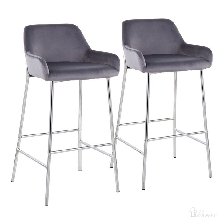 The appearance of Daniella Fixed Height Bar Stool Set of 2 In Silver designed by Lumisource in the modern / contemporary interior design. This silver piece of furniture  was selected by 1StopBedrooms from Daniella Collection to add a touch of cosiness and style into your home. Sku: B30-DNLA2 CHRMVSV2. Material: Metal. Product Type: Barstool. Image1
