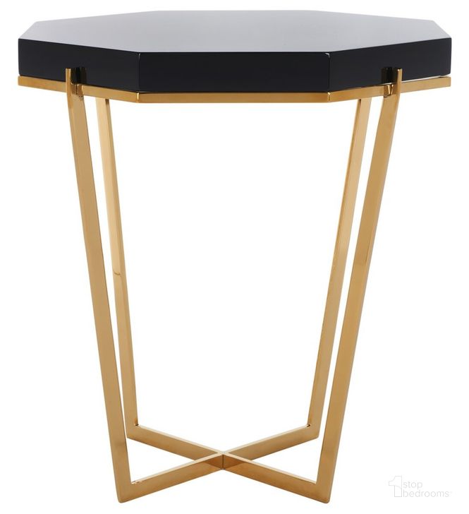 The appearance of Danna End Table In Gold And Black designed by Safavieh Couture in the modern / contemporary interior design. This gold and black piece of furniture  was selected by 1StopBedrooms from Danna Collection to add a touch of cosiness and style into your home. Sku: SFV3510A. Material: Wood. Product Type: End Table. Image1