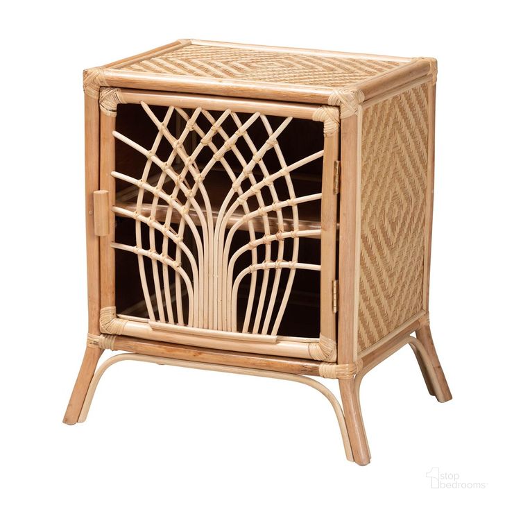 The appearance of Danna Rattan Nightstand In Natural Brown designed by Baxton Studio in the bohemian interior design. This natural brown piece of furniture  was selected by 1StopBedrooms from Danna Collection to add a touch of cosiness and style into your home. Sku: WS025-Rattan-NS. Material: Natural Rattan. Product Type: Nightstand. Image1