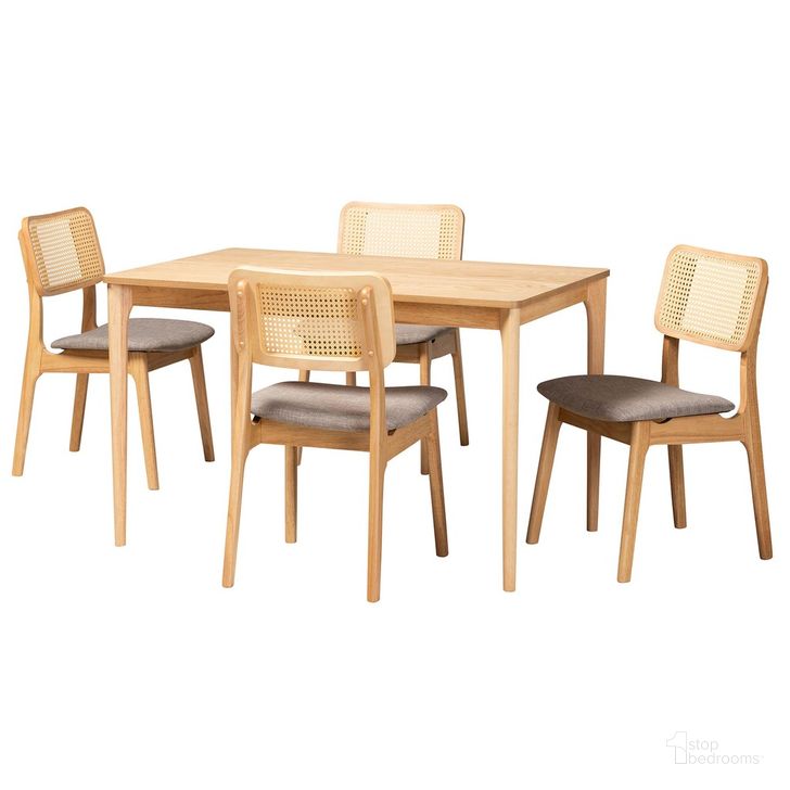 The appearance of Dannon Fabric and Wood 5 Piece Dining Set In Grey and Natural Oak designed by Baxton Studio in the transitional interior design. This grey and oak piece of furniture  was selected by 1StopBedrooms from Dannon Collection to add a touch of cosiness and style into your home. Sku: CS001C-Natural Oak/Light Grey-5PC Dining Set. Product Type: Dining Room Set. Material: Rubberwood. Image1