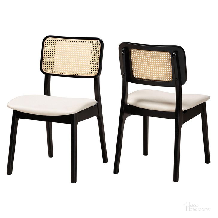 The appearance of Dannon Wood Dining Chair Set of 2 In Cream and Black designed by Baxton Studio in the transitional interior design. This cream and black piece of furniture  was selected by 1StopBedrooms from Dannon Collection to add a touch of cosiness and style into your home. Sku: CS001C-Black/Cream-DC-2PK. Product Type: Dining Chair. Material: Rubberwood. Image1