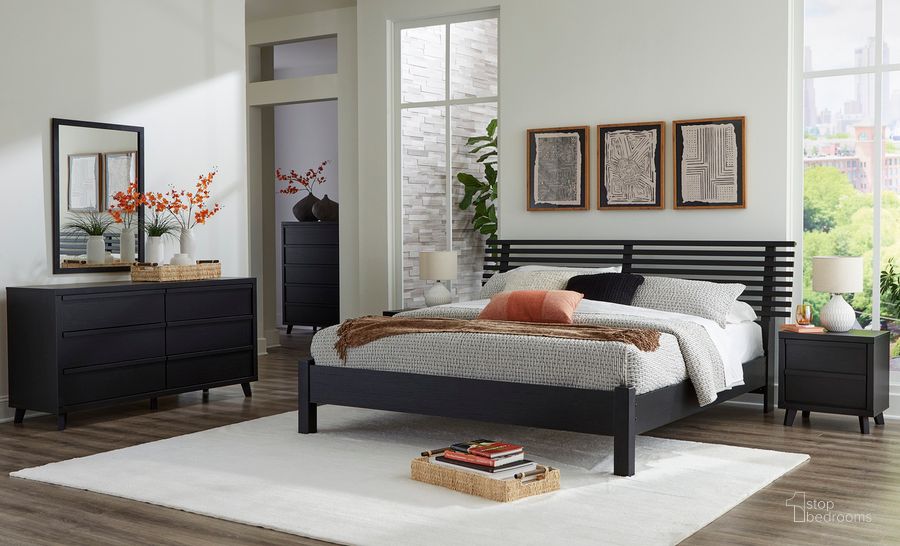 The appearance of Danziar Slat Panel Bedroom Set In Black designed by Signature Design by Ashley in the modern / contemporary interior design. This black piece of furniture  was selected by 1StopBedrooms from Danziar Collection to add a touch of cosiness and style into your home. Sku: B100-13;B1013-154;B1013-157;B1013-92. Material: Wood. Product Type: Bedroom Set. Bed Size: Queen. Image1