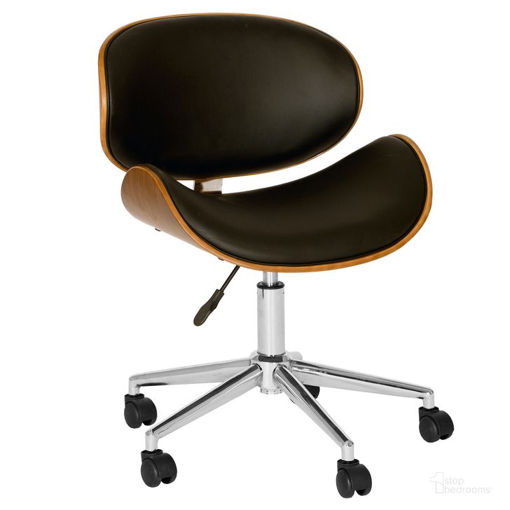 The appearance of Daphne Modern Office Chair In Chrome Finish with Black Faux Leather and Walnut Veneer Back designed by Armen Living in the transitional interior design. This black piece of furniture  was selected by 1StopBedrooms from Daphne Collection to add a touch of cosiness and style into your home. Sku: LCDAOFCHBL. Material: Wood. Product Type: Office Chair. Image1