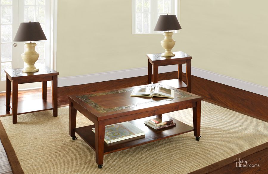 The appearance of Davenport 3-Piece Occasional Table Set In Brown designed by Steve Silver in the  interior design. This brown piece of furniture  was selected by 1StopBedrooms from Davenport Collection to add a touch of cosiness and style into your home. Sku: DA150C;DA150E;DA150E. Material: MDF. Product Type: Occasional Table Set. Image1