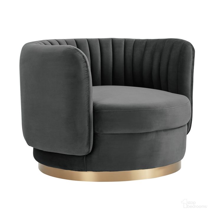 The appearance of Davy Dark Gray Velvet Swivel Accent Chair designed by Armen Living in the glam interior design. This dark gray piece of furniture  was selected by 1StopBedrooms from Davy Collection to add a touch of cosiness and style into your home. Sku: LCDVCHGREY. Material: Wood. Product Type: Swivel Chair. Image1