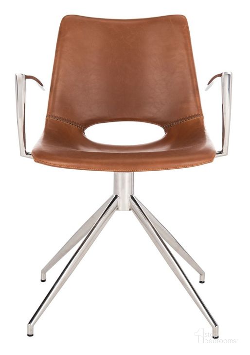 The appearance of Dawn Midcentury Modern Leather Swivel Office Arm Chair designed by Safavieh in the modern / contemporary interior design. This light brown piece of furniture  was selected by 1StopBedrooms from Dawn Collection to add a touch of cosiness and style into your home. Sku: ACH7002B. Product Type: Office Chair. Material: Stainless Steel. Image1