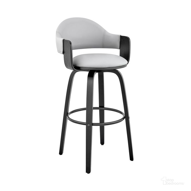 The appearance of Daxton 26 Inch Gray Faux Leather and Black Wood Bar Stool designed by Armen Living in the modern / contemporary interior design. This gray piece of furniture  was selected by 1StopBedrooms from Daxton Collection to add a touch of cosiness and style into your home. Sku: LCDXBABLGR26. Product Type: Barstool. Material: Iron. Image1