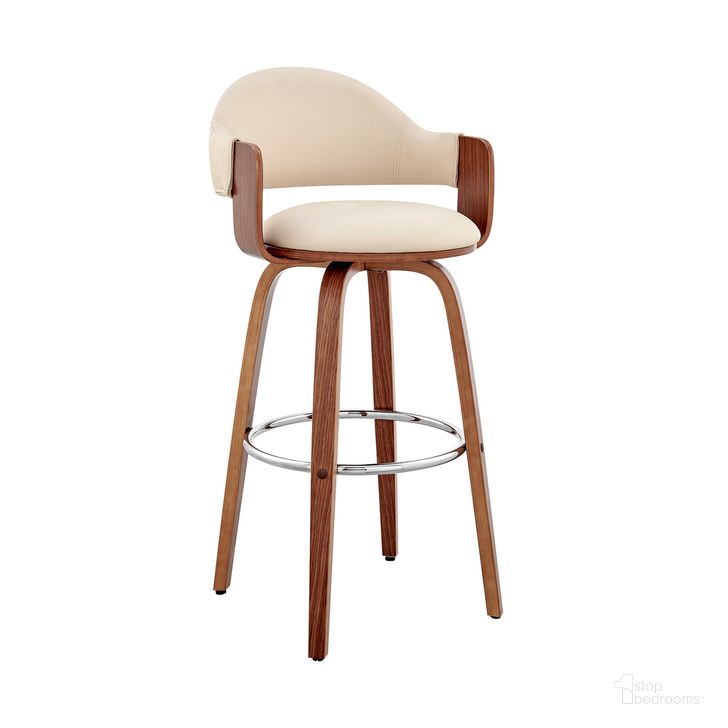 The appearance of Daxton 30 Inch Cream Faux Leather and Walnut Wood Bar Stool designed by Armen Living in the modern / contemporary interior design. This cream piece of furniture  was selected by 1StopBedrooms from Daxton Collection to add a touch of cosiness and style into your home. Sku: LCDXBAWACR30. Product Type: Barstool. Material: Iron. Image1