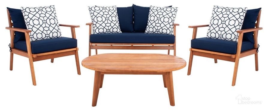 The appearance of Deacon 4 Pc Living Set in White and Navy designed by Safavieh in the modern / contemporary interior design. This white and navy piece of furniture  was selected by 1StopBedrooms from Deacon Collection to add a touch of cosiness and style into your home. Sku: PAT7050E. Material: Wood. Product Type: Outdoor Set. Image1