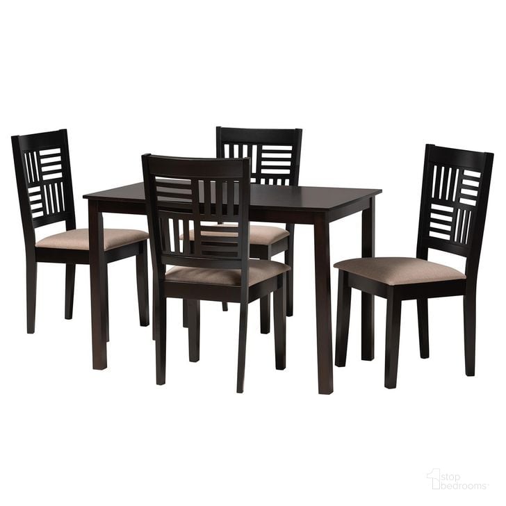 The appearance of Deanna Wood 5 Piece Dining Set In Beige and Dark Brown designed by Baxton Studio in the modern / contemporary interior design. This beige and dark brown piece of furniture  was selected by 1StopBedrooms from Deanna Collection to add a touch of cosiness and style into your home. Sku: RH387C-Sand/Dark Brown-5PC Dining Set. Product Type: Dining Room Set. Material: Rubberwood. Image1