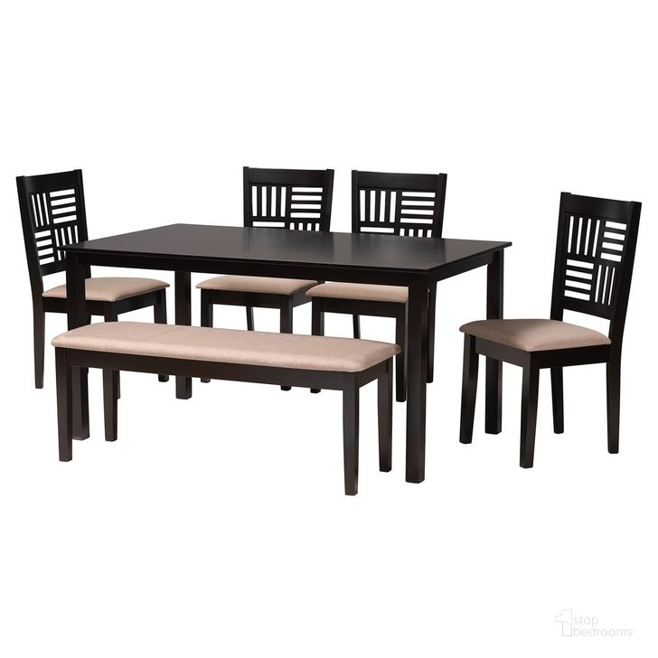 The appearance of Deanna Wood 6 Piece Dining Set In Beige and Dark Brown designed by Baxton Studio in the modern / contemporary interior design. This beige and dark brown piece of furniture  was selected by 1StopBedrooms from Deanna Collection to add a touch of cosiness and style into your home. Sku: RH387C-Sand/Dark Brown-6PC Dining Set. Product Type: Dining Room Set. Material: Rubberwood. Image1