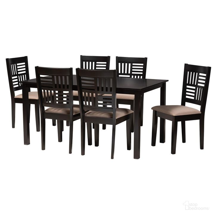 The appearance of Deanna Wood 7 Piece Dining Set In Beige and Dark Brown designed by Baxton Studio in the modern / contemporary interior design. This beige and dark brown piece of furniture  was selected by 1StopBedrooms from Deanna Collection to add a touch of cosiness and style into your home. Sku: RH387C-Sand/Dark Brown-7PC Dining Set. Product Type: Dining Room Set. Material: Rubberwood. Image1