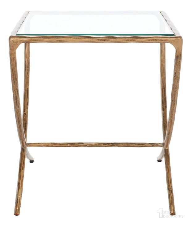The appearance of Debbie Square Metal Accent Table In Brass designed by Safavieh Couture in the glam interior design. This brass piece of furniture  was selected by 1StopBedrooms from Debbie Collection to add a touch of cosiness and style into your home. Sku: SFV9523A. Product Type: Accent Table. Material: Iron. Image1