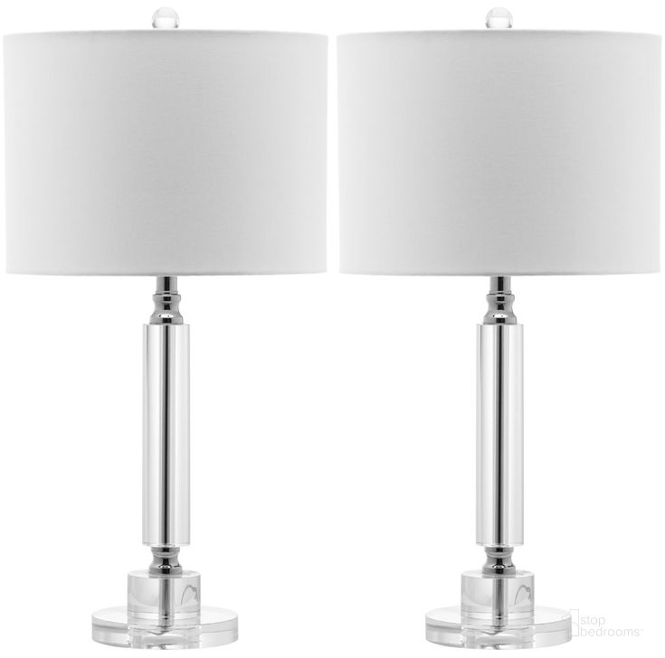 The appearance of Deco Clear and Off-White 24.5 Inch Column Crystal Lamp Set of 2 designed by Safavieh in the modern / contemporary interior design. This clear piece of furniture  was selected by 1StopBedrooms from Deco Collection to add a touch of cosiness and style into your home. Sku: LIT4117A-SET2. Material: Chrome. Product Type: Table Lamp. Image1