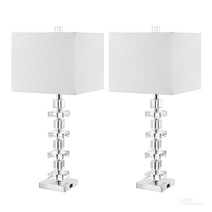 The appearance of Deco Crystal 28.5 Inch Crystal Table Lamp Set of 2 with Usb Port designed by Safavieh in the modern / contemporary interior design. This chrome piece of furniture  was selected by 1StopBedrooms from Deco Collection to add a touch of cosiness and style into your home. Sku: LIT4169A-SET2-U. Product Type: Table Lamp. Material: Crystal. Image1