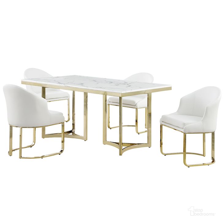 The appearance of Degliani Faux Marble 5-Piece Dining Set In White designed by Best Master Furniture in the modern / contemporary interior design. This gold and white piece of furniture  was selected by 1StopBedrooms from Degliani Collection to add a touch of cosiness and style into your home. Sku: D026WG5. Material: Marble. Product Type: Dining Room Set. Image1