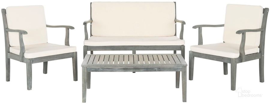 The appearance of Del Mar Ash Gray and Beige 4-Piece Outdoor Set designed by Safavieh in the transitional interior design. This grey and beige piece of furniture  was selected by 1StopBedrooms from Del Collection to add a touch of cosiness and style into your home. Sku: PAT6717B. Material: Steel. Product Type: Outdoor Conversation Set. Image1