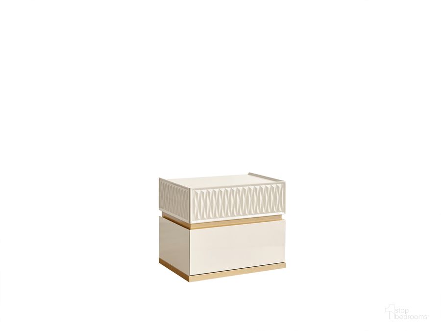 The appearance of Delfano 2-Drawer Nightstand In Beige designed by Galaxy Home Furnishings in the traditional interior design. This beige piece of furniture  was selected by 1StopBedrooms from Delfano Collection to add a touch of cosiness and style into your home. Sku: 601955551526. Material: Wood. Product Type: Nightstand. Image1