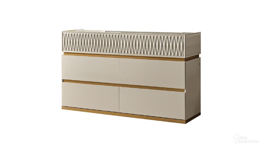 The appearance of Delfano 6 Drawer Dresser In Beige designed by Galaxy Home Furnishings in the traditional interior design. This beige piece of furniture  was selected by 1StopBedrooms from Delfano Collection to add a touch of cosiness and style into your home. Sku: 601955551540. Material: Wood. Product Type: Dresser. Image1
