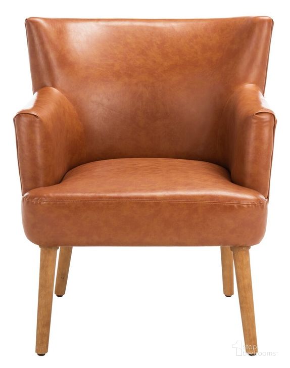 The appearance of Delfino Accent Chair in Cognac designed by Safavieh in the transitional interior design. This cognac piece of furniture  was selected by 1StopBedrooms from Delfino Collection to add a touch of cosiness and style into your home. Sku: ACH4009A. Material: Wood. Product Type: Accent Chair. Image1